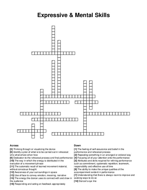 Expressive & Mental Skills Crossword Puzzle