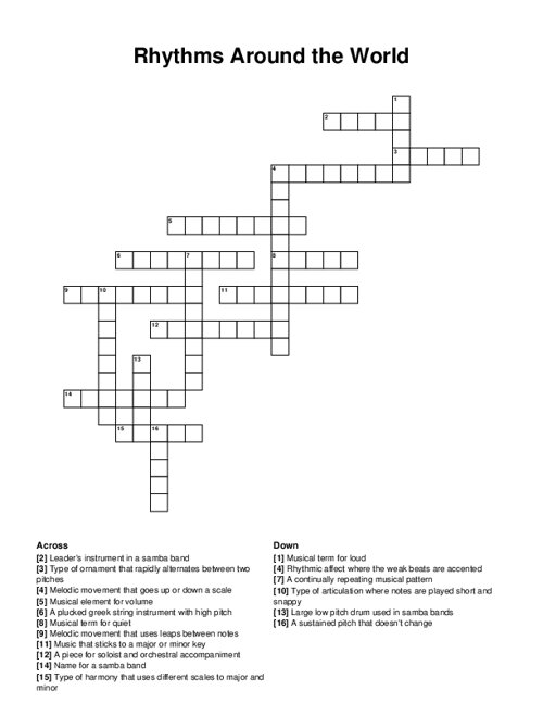 Rhythms Around the World Crossword Puzzle