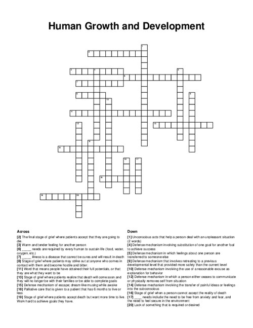 Human Growth and Development Crossword Puzzle