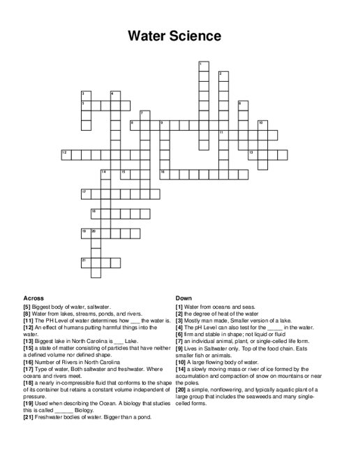 Water Science Crossword Puzzle