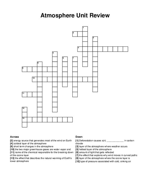 Atmosphere Unit Review Crossword Puzzle