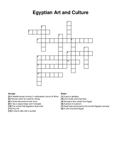 Egyptian Art and Culture Crossword Puzzle