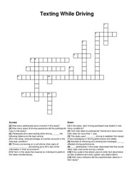Texting While Driving crossword puzzle