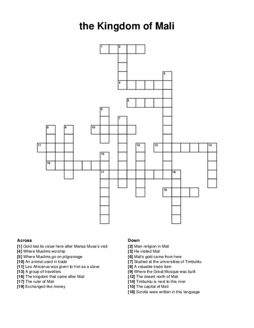 the Kingdom of Mali Crossword Puzzle