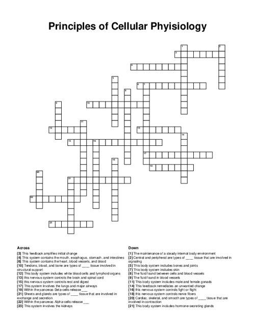 Principles of Cellular Phyisiology Crossword Puzzle