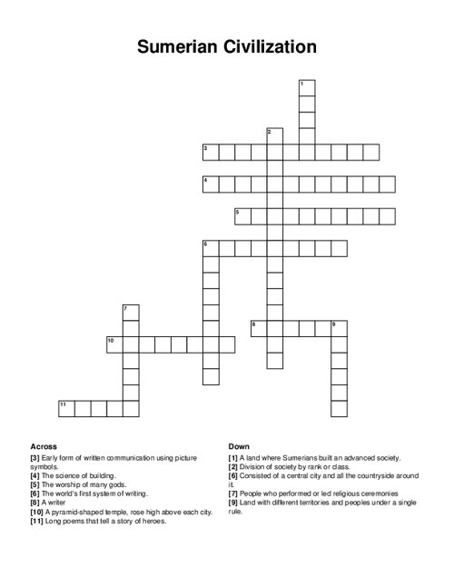 Sumerian Civilization Crossword Puzzle