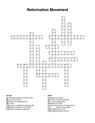 Reformation Movement crossword puzzle