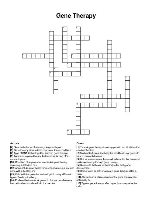 Gene Therapy Crossword Puzzle