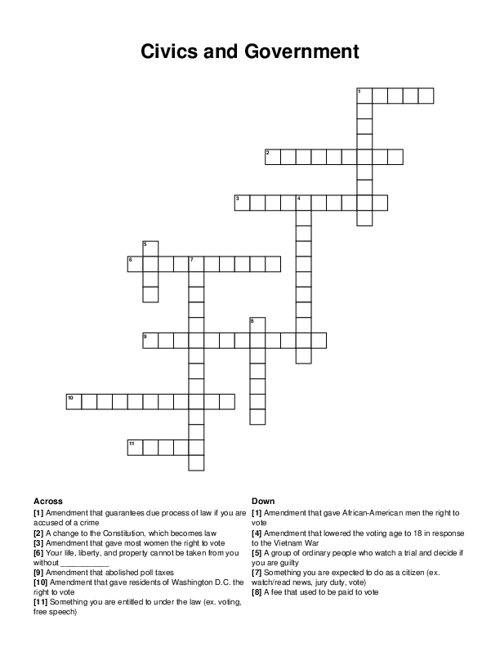 Civics and Government Crossword Puzzle