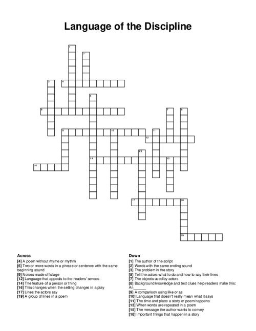 Language of the Discipline Crossword Puzzle