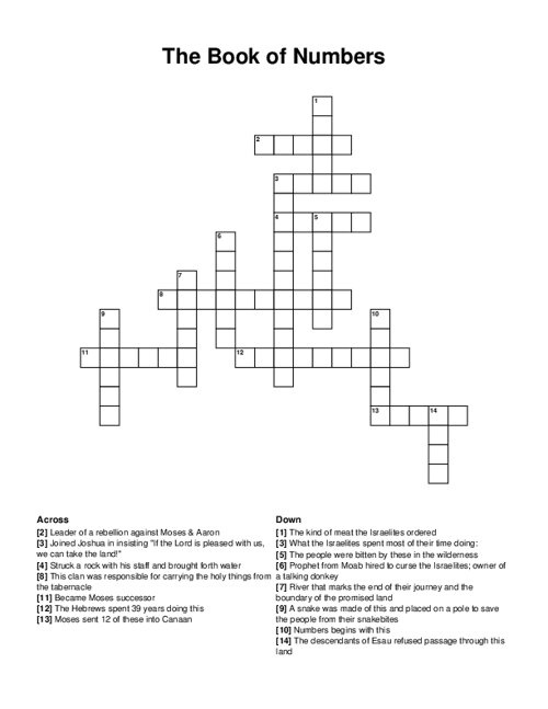 The Book of Numbers Crossword Puzzle