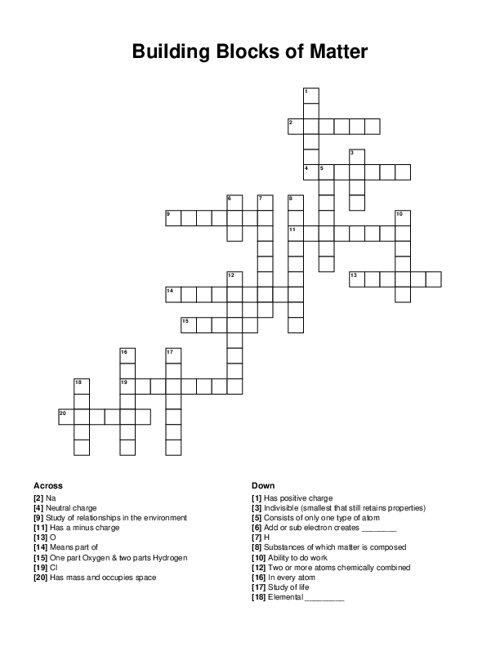 Building Blocks of Matter Crossword Puzzle