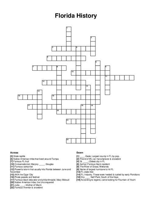 Florida History Crossword Puzzle