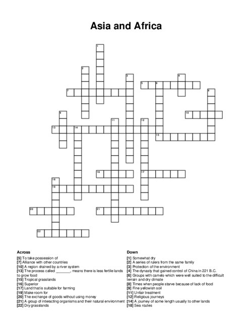 Asia and Africa Crossword Puzzle