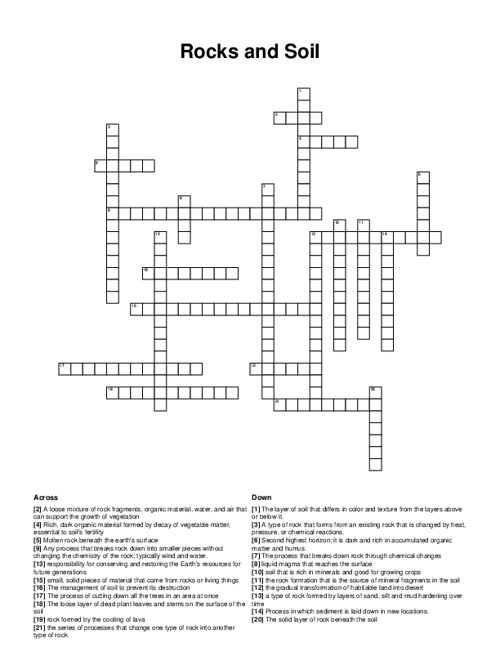 Rocks and Soil Crossword Puzzle