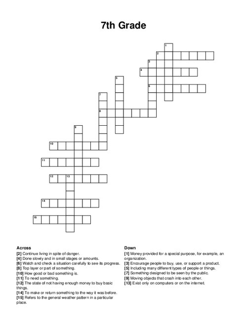 7th Grade Crossword Puzzle