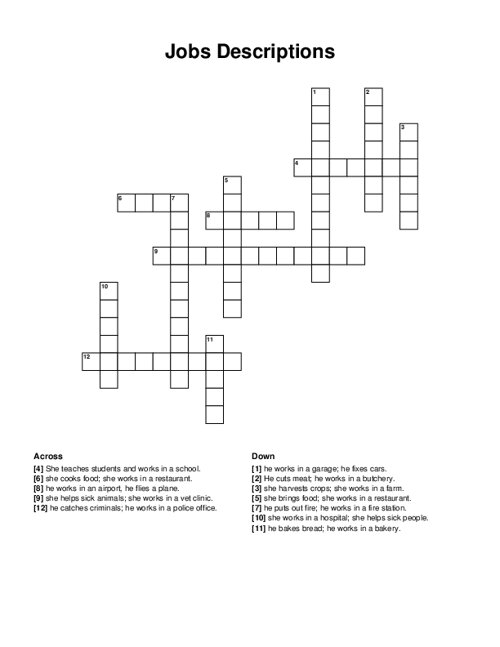 Jobs Descriptions Crossword Puzzle