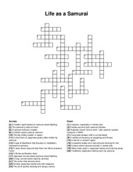 Life as a Samurai crossword puzzle