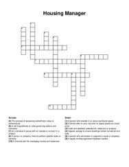 Housing Manager crossword puzzle