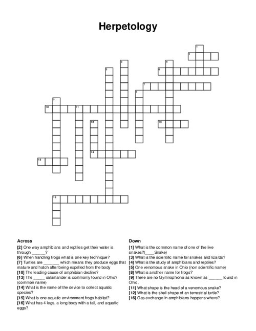 Herpetology Crossword Puzzle