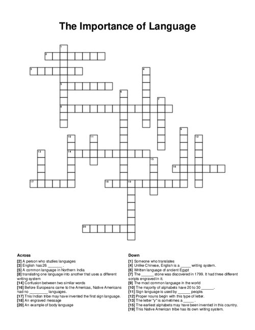 The Importance of Language Crossword Puzzle