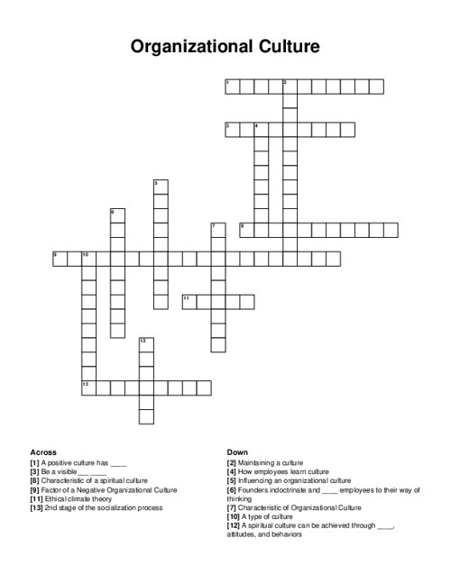 Organizational Culture Crossword Puzzle