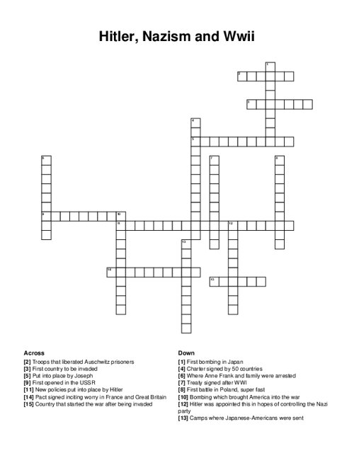Hitler, Nazism and Wwii Crossword Puzzle