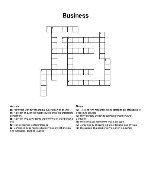 Business Crossword Puzzle