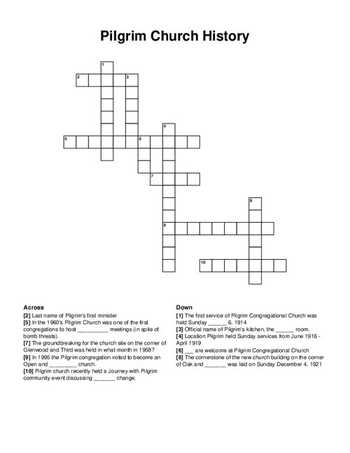 Pilgrim Church History Crossword Puzzle
