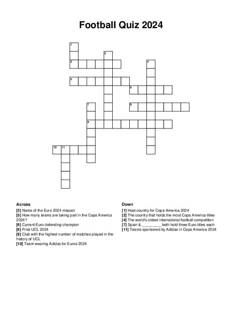 Football Quiz 2024 Crossword Puzzle