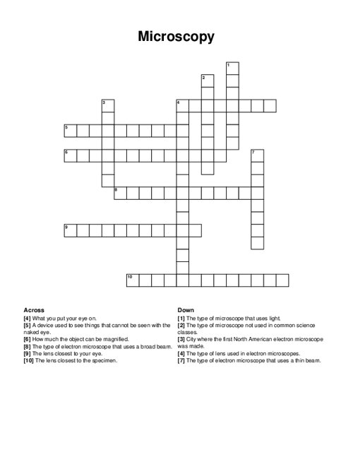 Microscopy Crossword Puzzle