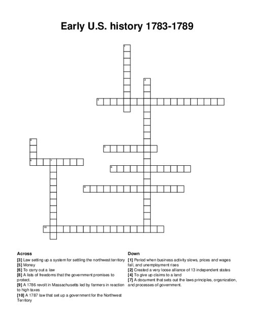 Early U.S. history 1783-1789 Crossword Puzzle