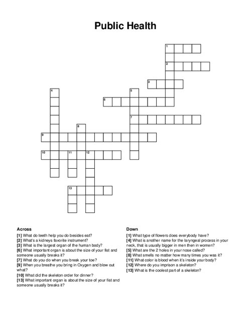 Public Health Crossword Puzzle