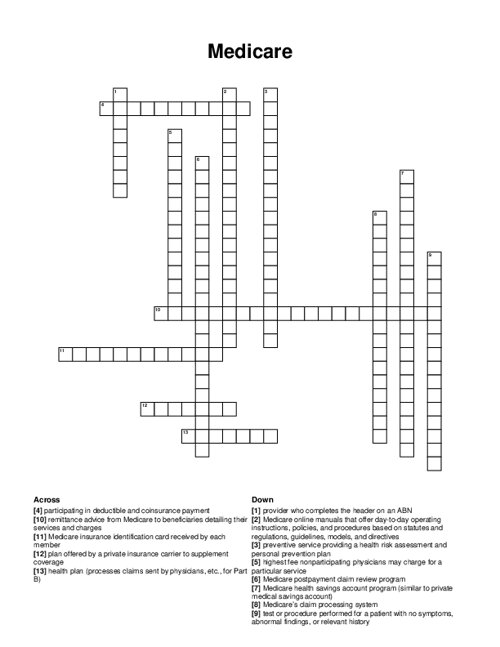 Medicare Crossword Puzzle