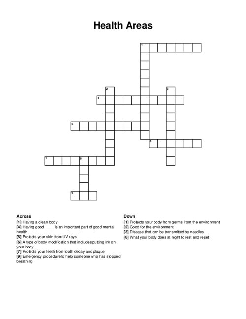Health Areas Crossword Puzzle