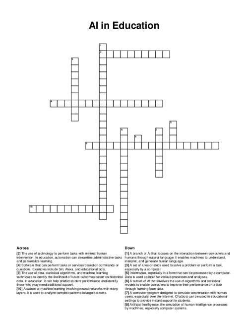 AI in Education Crossword Puzzle