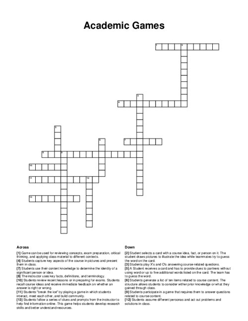 Academic Games Crossword Puzzle