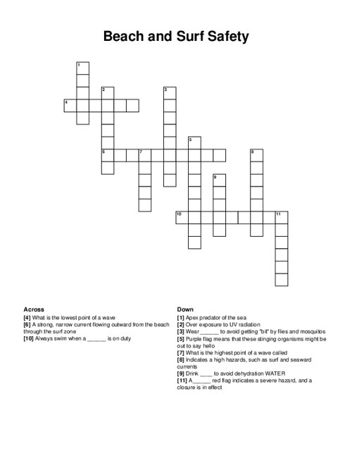 Beach and Surf Safety Crossword Puzzle