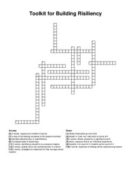 Toolkit for Building Risiliency crossword puzzle