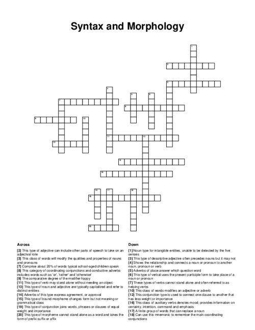 Syntax and Morphology Crossword Puzzle