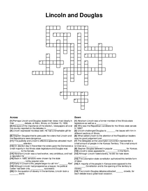 Lincoln and Douglas Crossword Puzzle