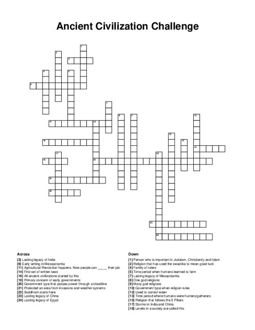 Ancient Civilization Challenge Crossword Puzzle