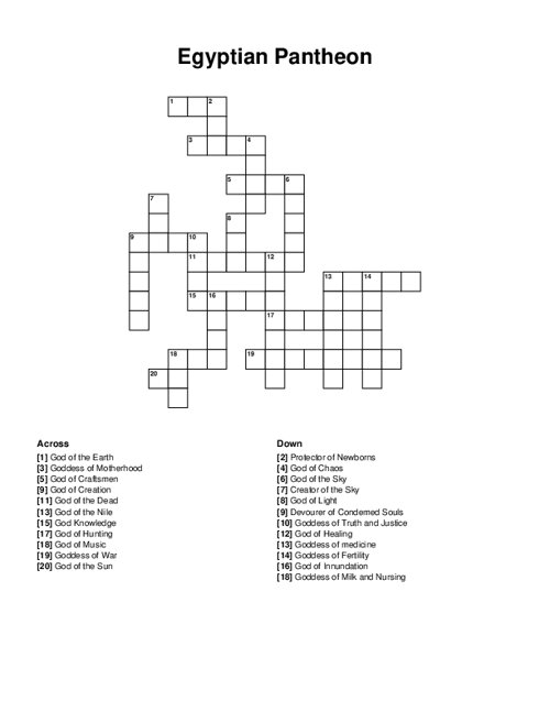 Egyptian Pantheon Crossword Puzzle