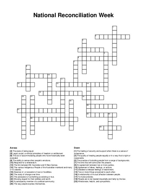 National Reconciliation Week Crossword Puzzle