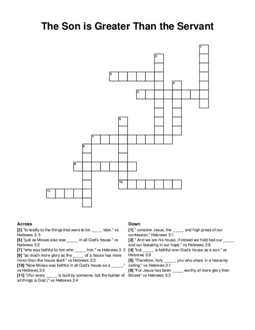 The Son is Greater Than the Servant Crossword Puzzle