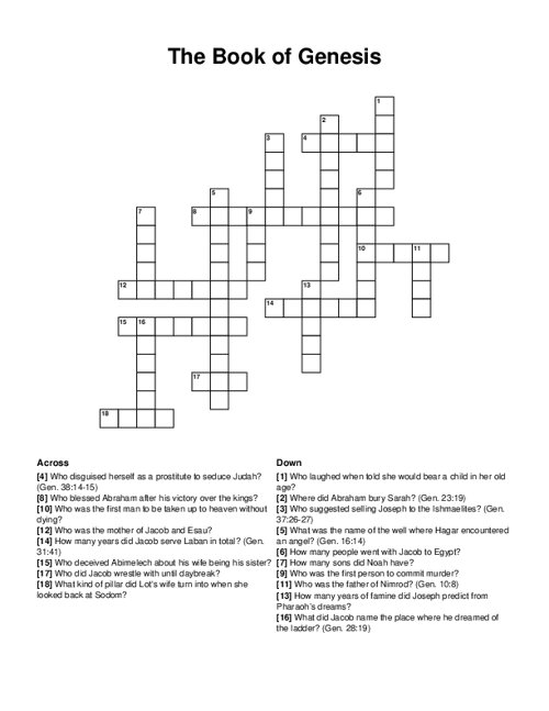 The Book of Genesis Crossword Puzzle