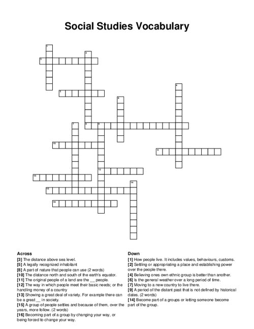 Social Studies Vocabulary Crossword Puzzle