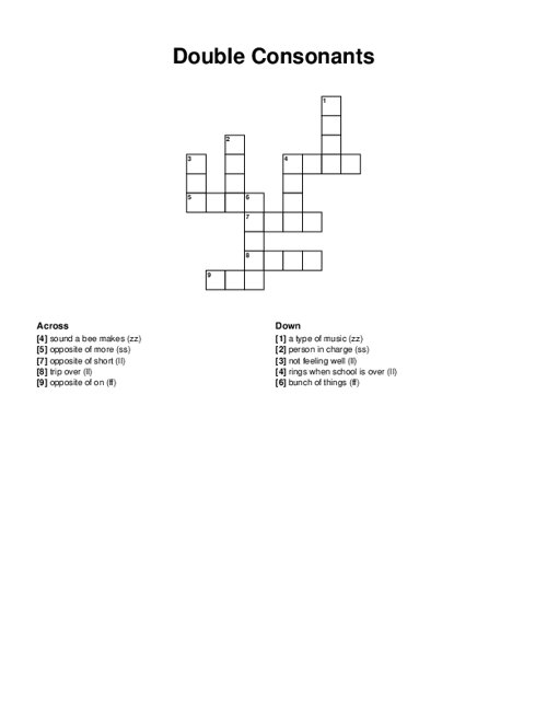 Double Consonants Crossword Puzzle
