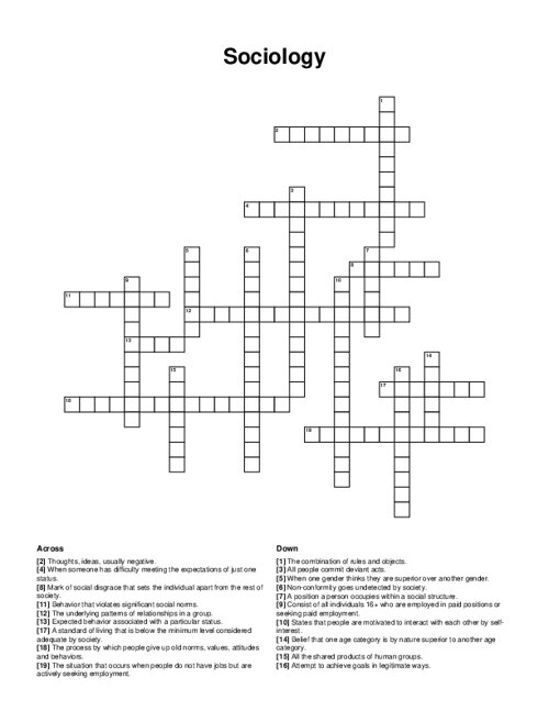 Sociology Crossword Puzzle