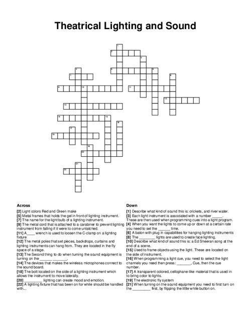 Theatrical Lighting and Sound Crossword Puzzle